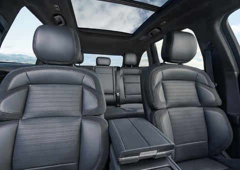 The spacious second row and available panoramic Vista Roof® is shown. | Bob Maxey Lincoln in Detroit MI