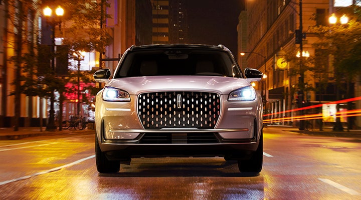 The striking grille of a 2024 Lincoln Corsair® SUV is shown. | Bob Maxey Lincoln in Detroit MI