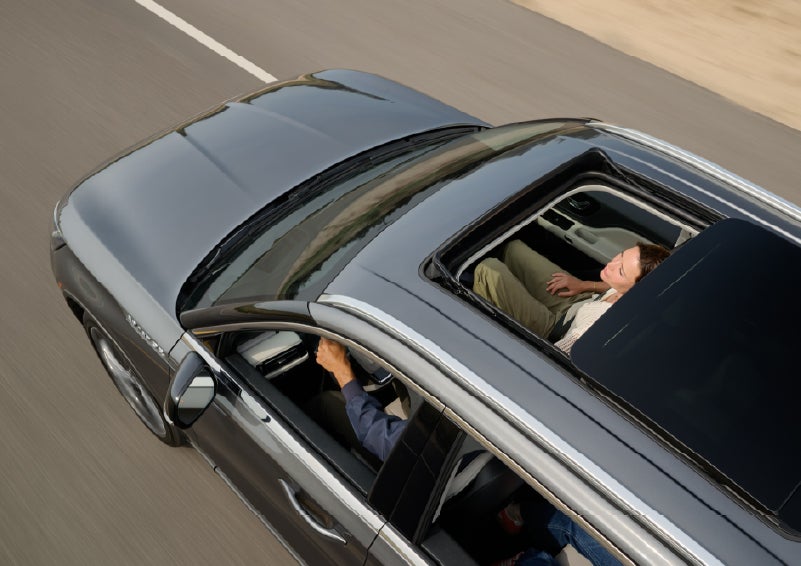 The available panoramic Vista Roof® of a 2027 Lincoln Aviator® SUV is open. | Bob Maxey Lincoln in Detroit MI